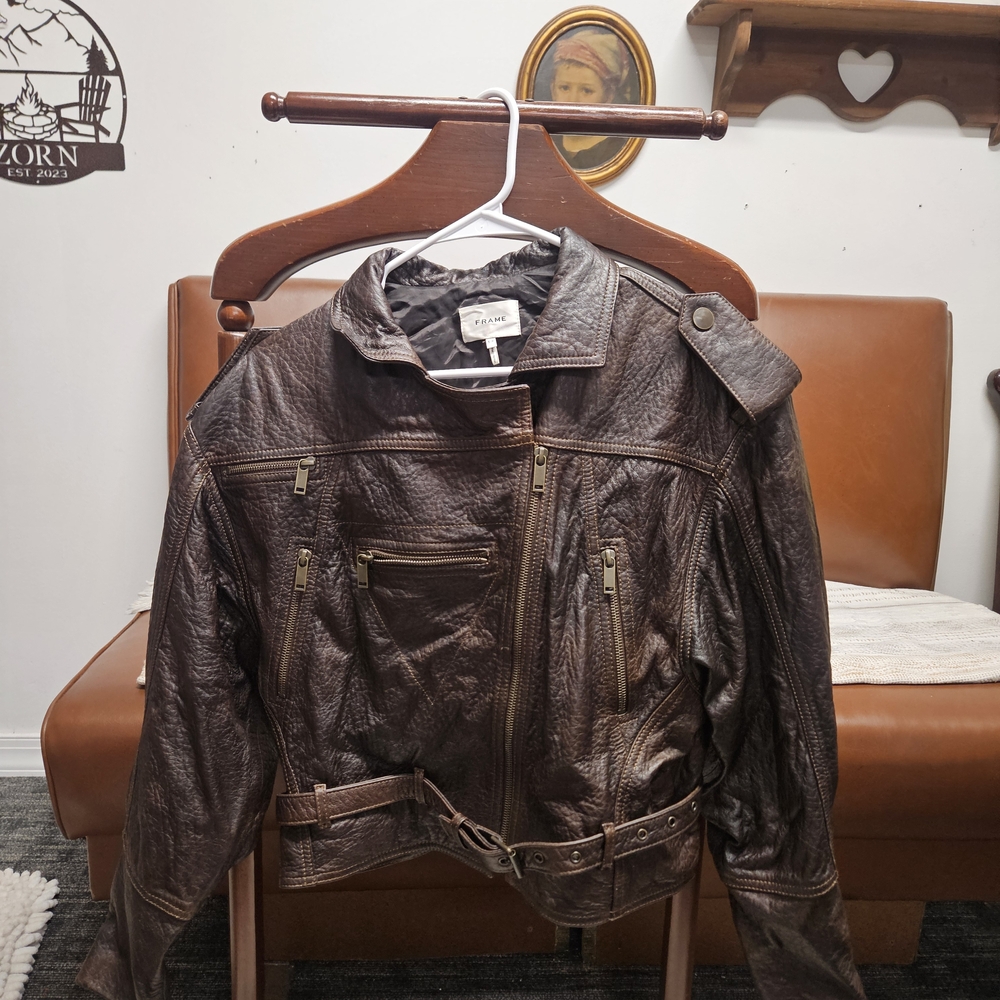 FRAME Strong Shoulder Leather Moto Jacket